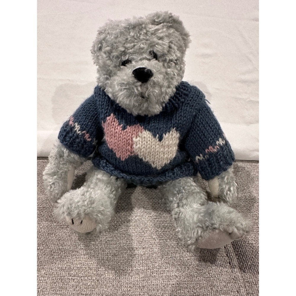 Boyds Bears Floyd The Archive Series 1999 Grey Teddy Bear Blue Heart Sweater